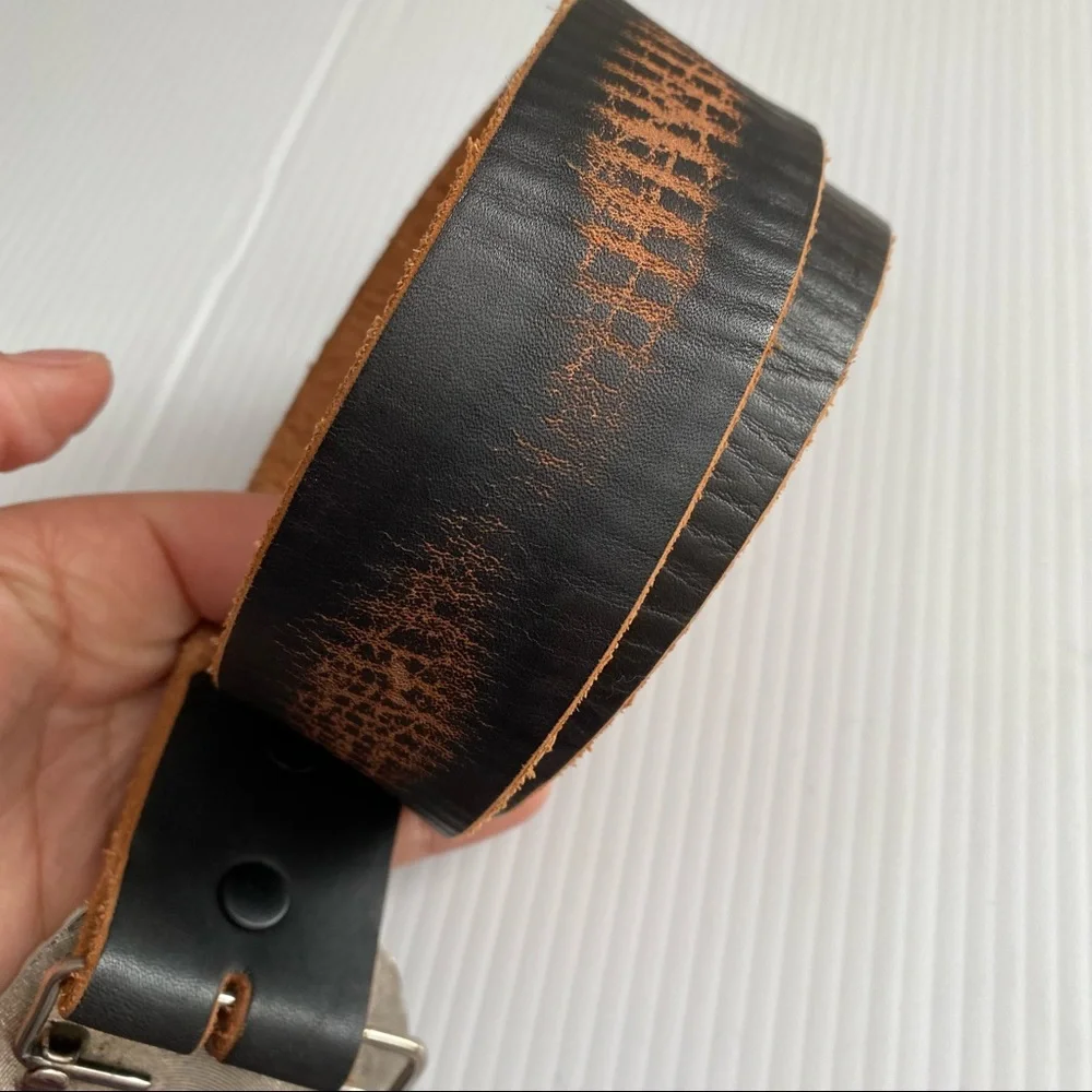 Western Genuine Distressed Leather Navajo Belt Brown Size 34 - Picture 3 of 6